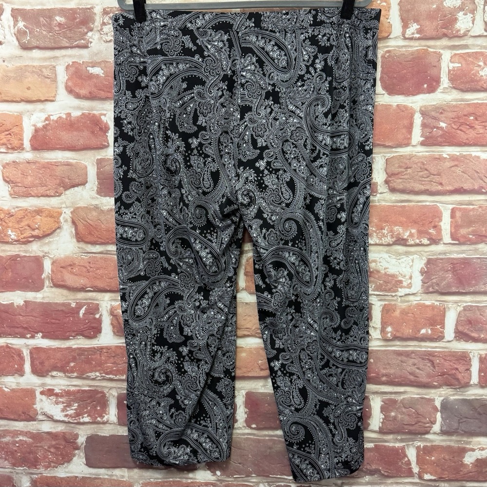 Susan Graver Pants Women's 2X Black White Boho Floral Casual Career Stretchy - Picture 2 of 8